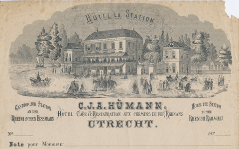 712088 Kop van een blanco nota van Hotel La Station, C.J.A. Humann, Hotel Café & Restauration aux Chemins de Fer ...